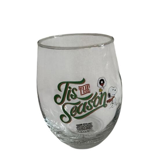 Peanuts Snoopy Christmas Holiday Tis The Season Stemless Wine Glass Woodstock - Picture 1 of 6